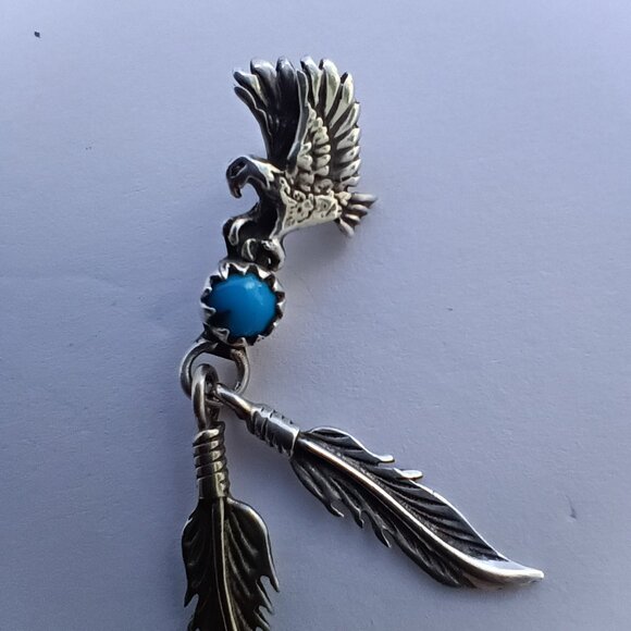 Beautiful Vintage Native American Silver and Turquoise Eagle Pendant - Picture 6 of 7